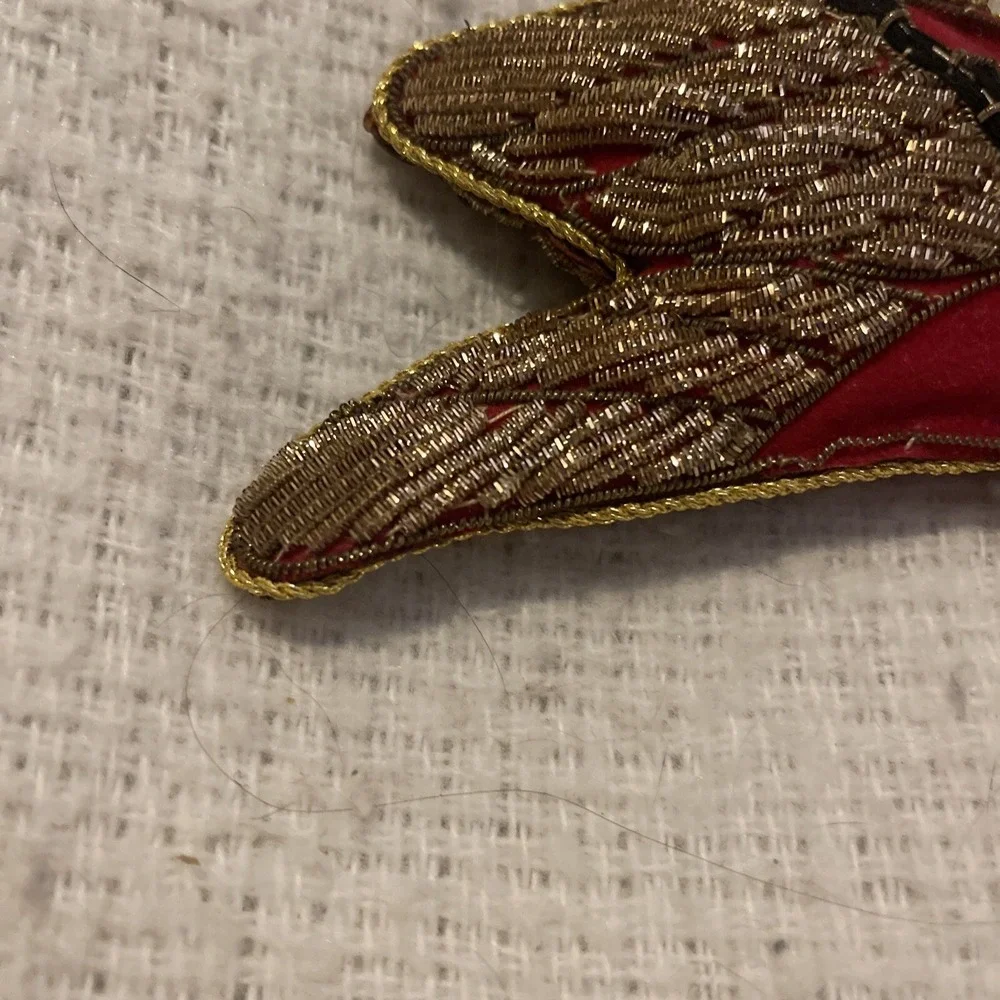 VINTAGE NEIMAN MARCUS RED VELVET CHRISTMAS ORNAMENT DOVE‎ BIRD GOLD BEADED BLUE